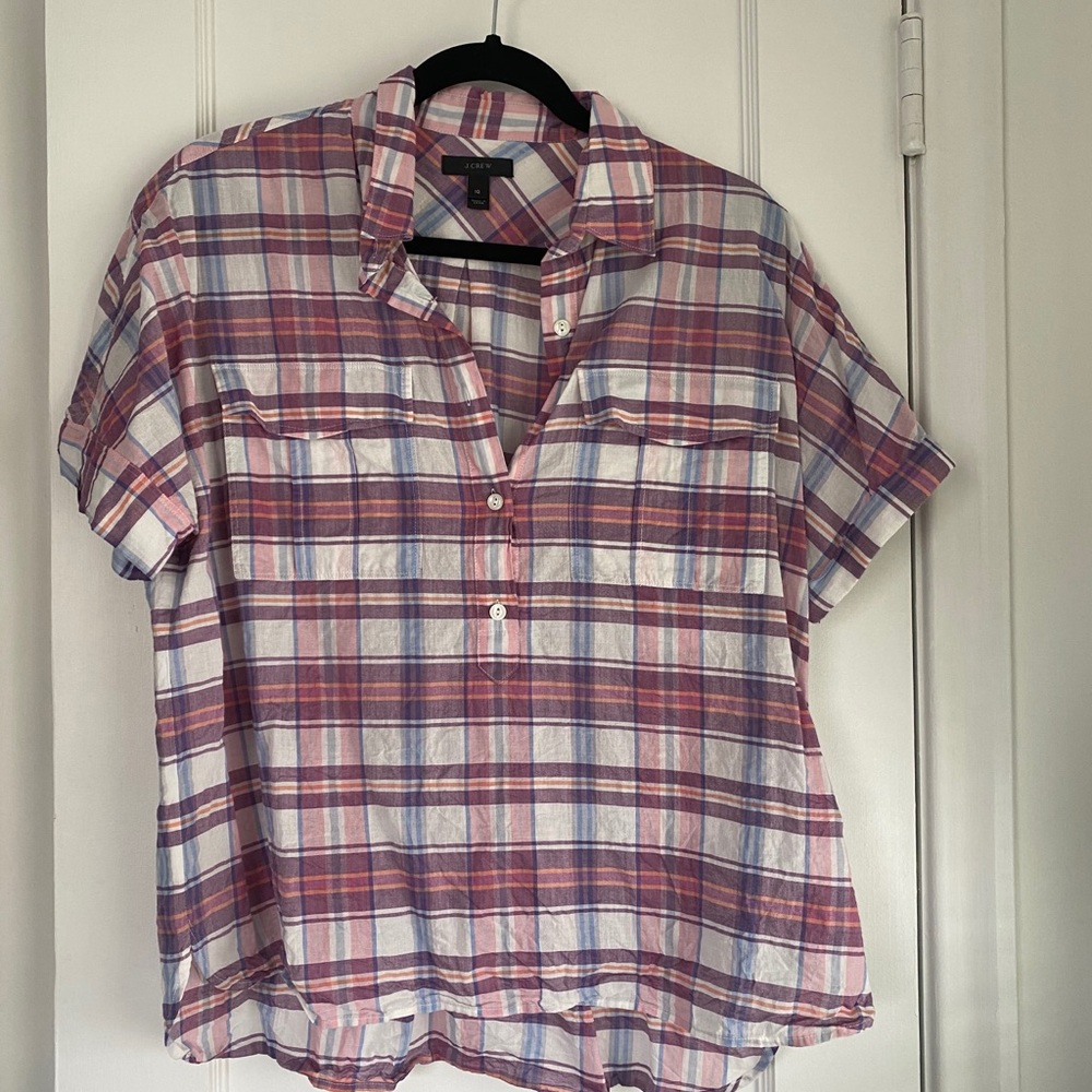 Jcrew plaid ss blouse